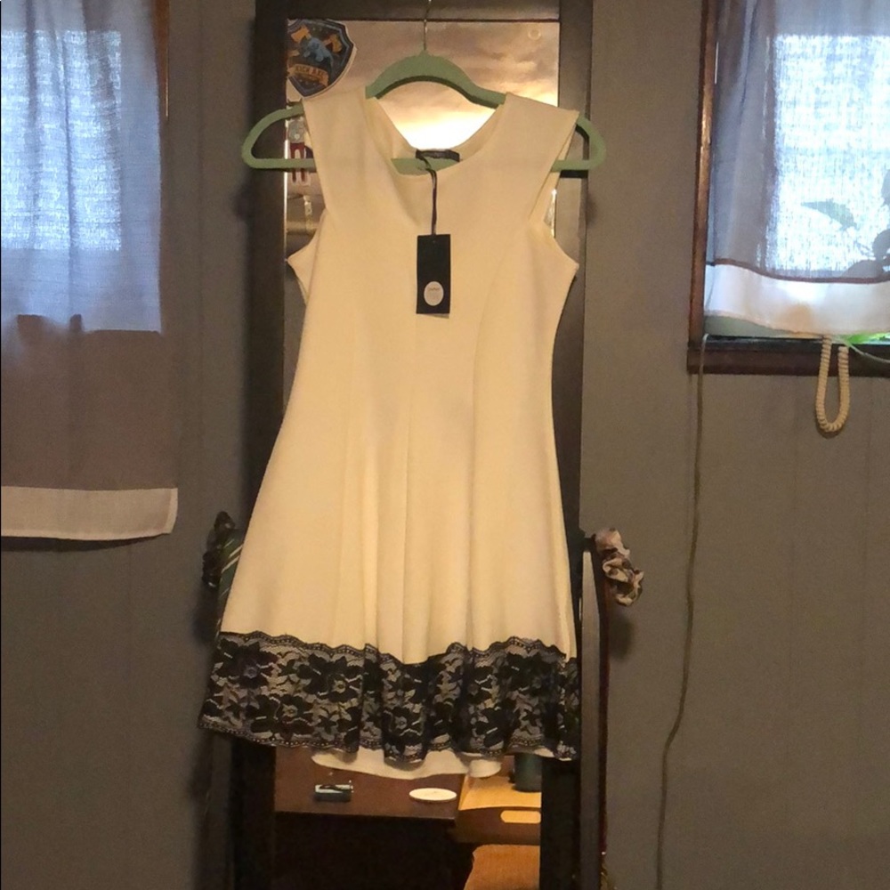 Boohoo white and black lace skater dress